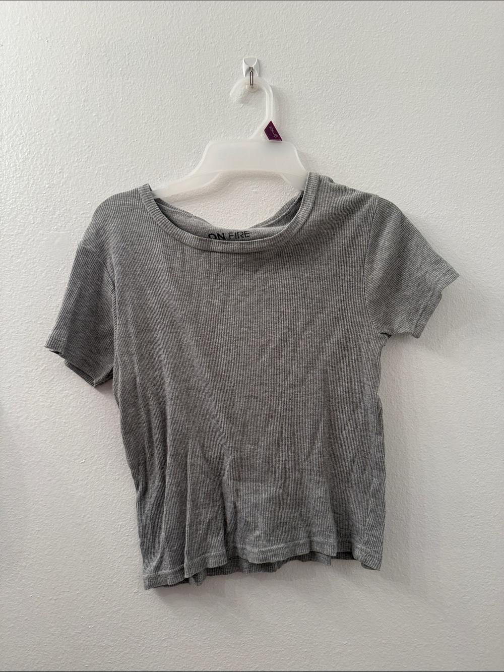 On Fire Gray Ribbed Short Sleeve Tee